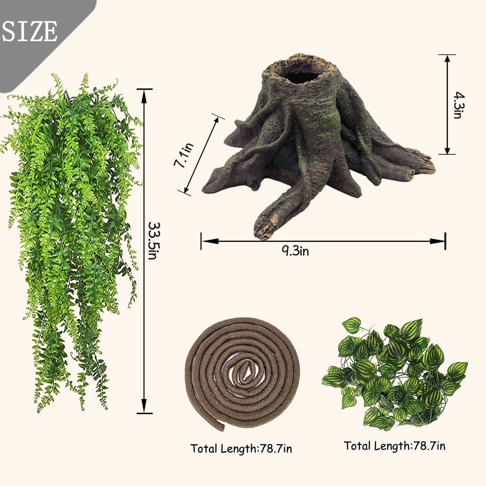PINVNBY Bearded Dragon Tank Accessories,Crested Gecko Tree Stump Decorations Resin Reptile Hollow Tree Root Habitat Hideouts Cav
